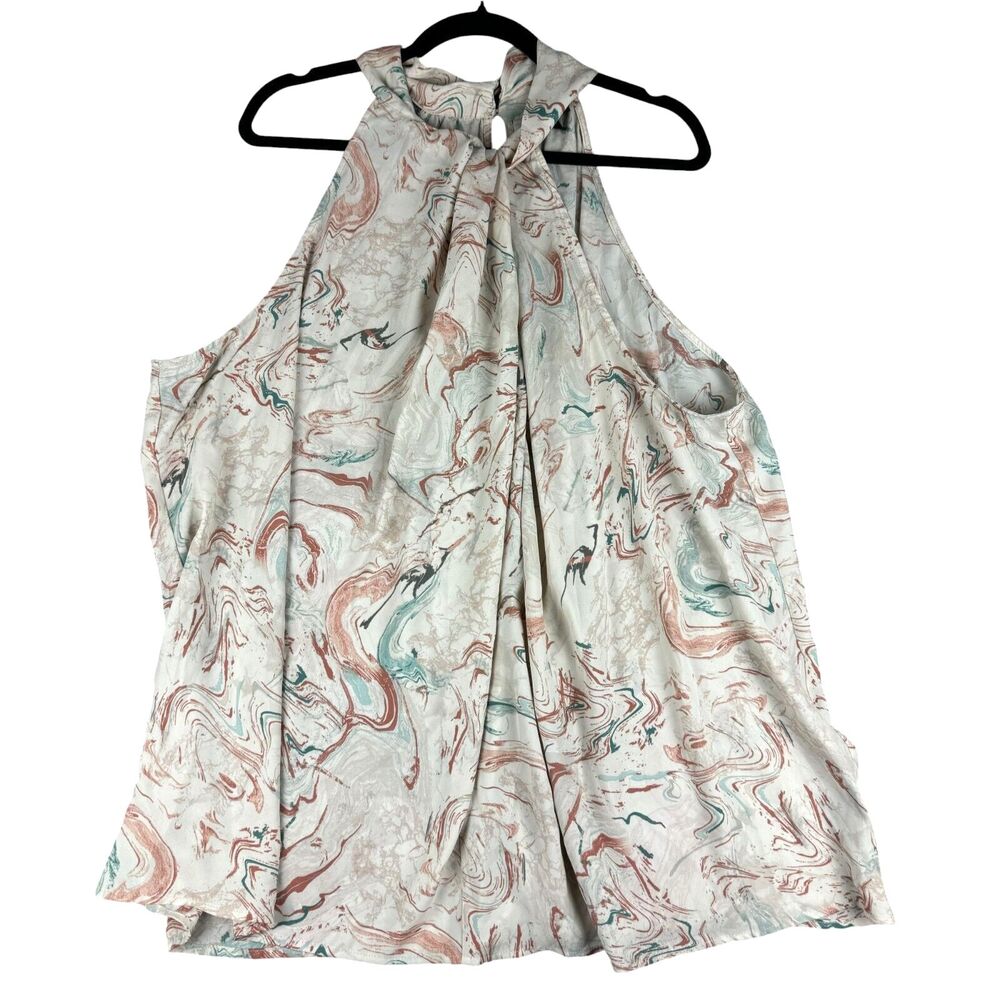 Torrid Top Womenโs 4 Beige Georgette Knot High Neck Marble Abstract Sleeveless